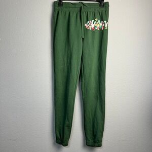 Peanuts Christmas Green Jogger Sweatpants Snoopy Charlie Brown Mens Small S
